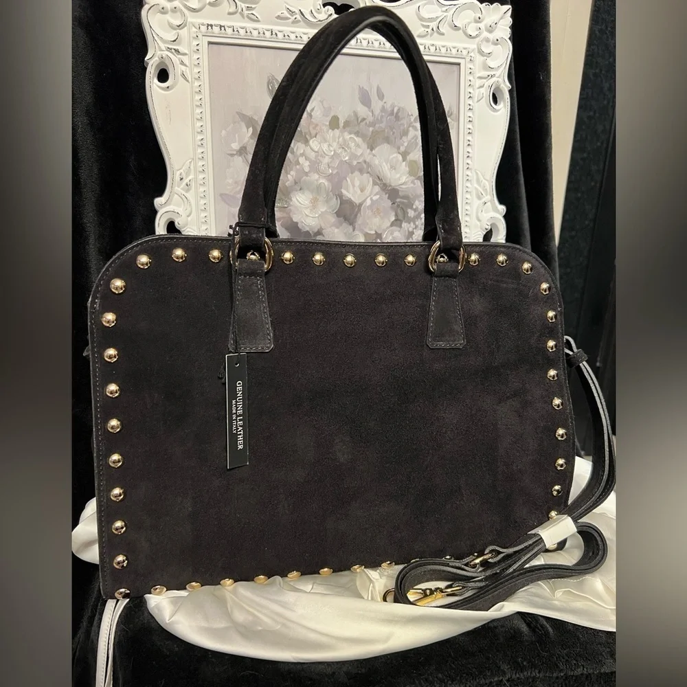 🖤CLAUDIA Made In Italy Suede Studded Annalou Satchel🖤NWT